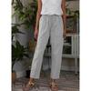 Women Casual Pants Autumn Solid Color Loose Cotton Linen Elastic Waist Big Pockets