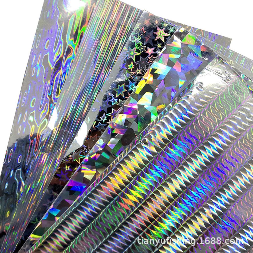 10Pcs Holographic Adhesive Film Flash Lure Tape Flash Artificial Fish Skin DIY Jig Sticker for Fishing Lure Making DIY