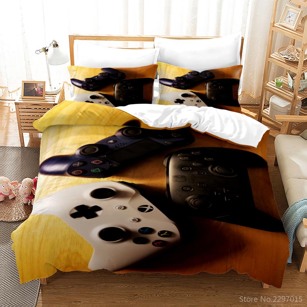 Svart Spel Spelkontroll Mönster Sängkläder Set Tecknad Vuxna Barn Pojkar Gamer Påslakan Set med Örngott Dubbel Full Queen King Size