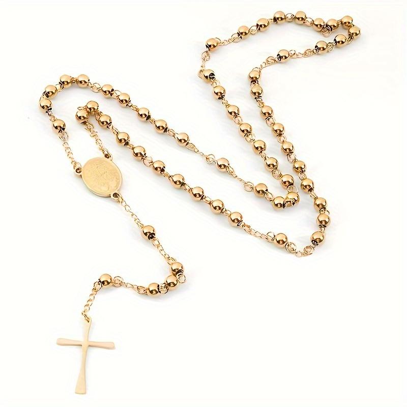1pc, Retro Unisex Y-shaped Cross Circular Pendant Necklace, Luxurious and Stylish Rose Chain