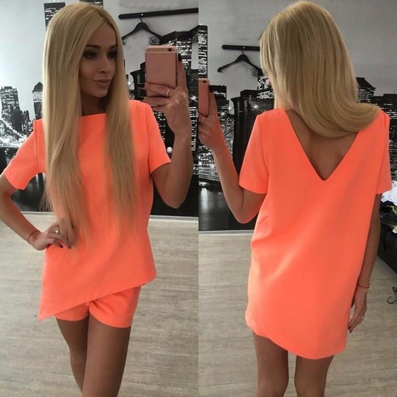 Elegant Women's Pure Color Casual Shorts Set With Backless Top For Effortless Style