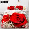 Flower Duvet Cover Set Microfiber Red Rose Bedding Set King Size Floral Print For Valentine's Day Mother's Day Soft Quilt Cover