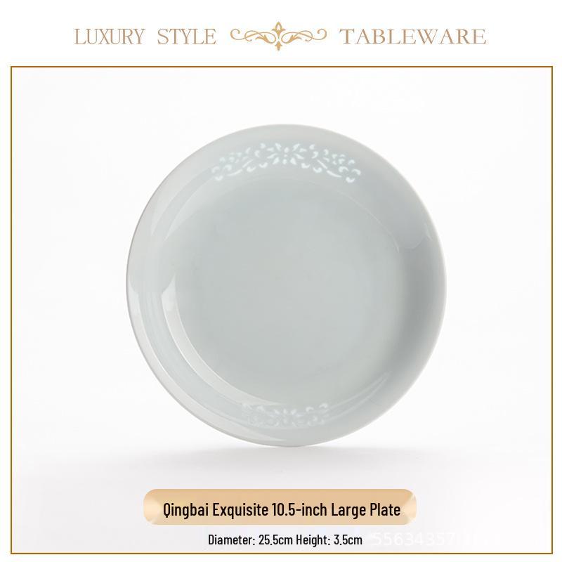 Jingdezhen Porcelain Tableware: Yingqing Linglong Underglaze Bowl & Plate Set - Easy To Clean, High-White, Gift-Ready.