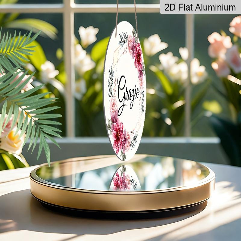 2D Flat Retro Aluminum Wall Stickers In Various Sizes. "Grazie" Watercolor Floral Thank-you Wall Hanging, with A Gentle and Fresh Style. A Perfect