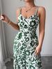 2025 Elegant Twist Print Spaghetti Strap Backless Jumpsuit with Wide Leg and Long Pants Skirt