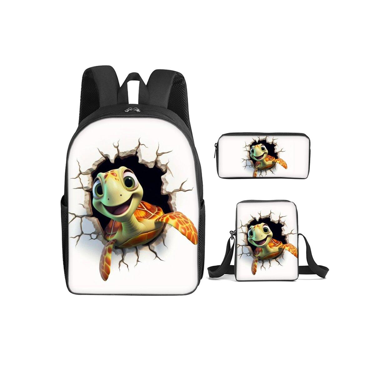 Zeeschildpad Koraalprint 3 Delen/Set Rugzak met Schoudertas, Etui voor Jongen/Meisje Beste Cadeau Cartoon Student Schooltassen