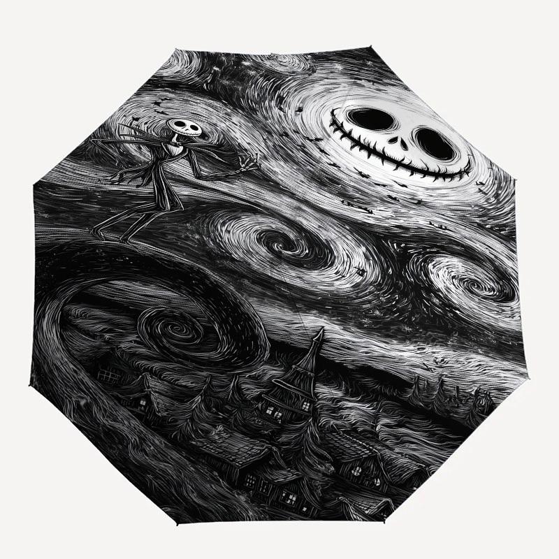 Albtraum vor Weihnachten, Jack Skellington Motiv, Automatisches Öffnen und Schließen, Helles 8-Speichen, Tragbarer Schirm, Geeignet für Männer