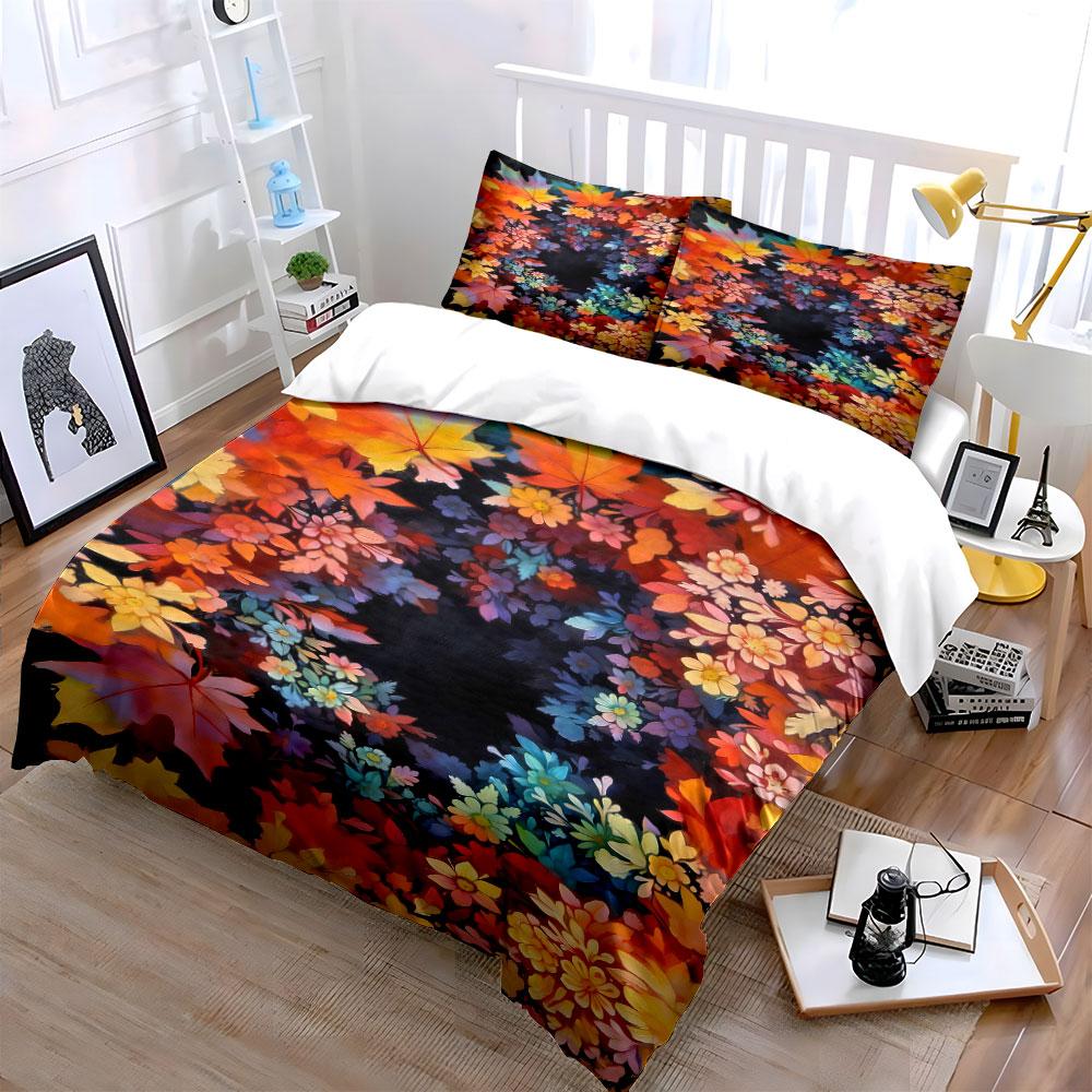 Colorful Leaves and Flowers. Bedding Sets Duvet Cover Sets Duvet Covers Pillowcases(1 * Duvet Cover 2 * Pillowcases Without Duvet Insert)