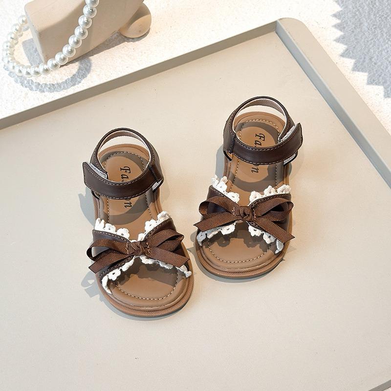 New Spring and Summer Korean-style Girls Sandals, Bow Lace Fringe Flat Princess Shoes for Kids