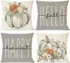 Fall Throw Pillow Covers Set of 4 Pumpkin Floral Happy Harvest Autumn Farmhouse Decor Cushion Cases for Living Room Couch