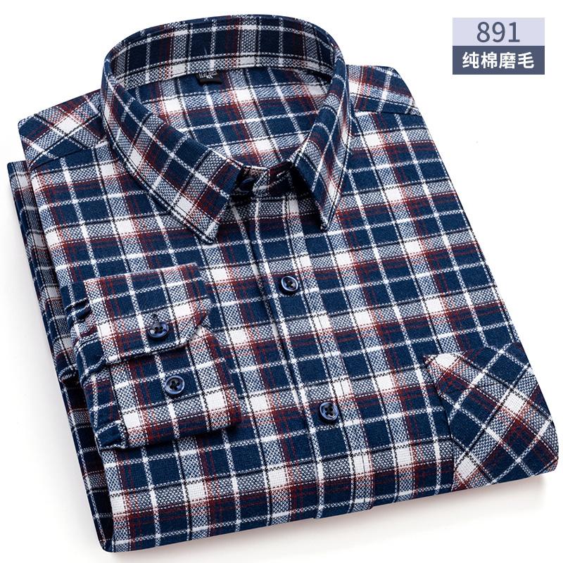 Oversized S~6XL Men's Plaid Shirt Long Sleeve Autumn Spring Soft Standard Fit 100% Cotton Brushed Outerwear Casual Man Clothing