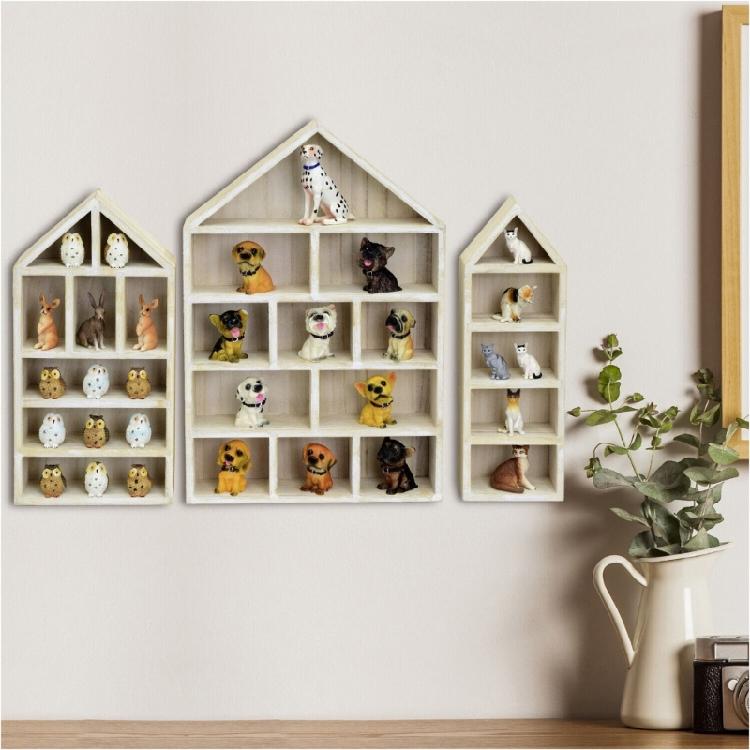 3Piece Wall Mounted Display Shelves Set Wooden Curios Cabinets for Mini Figures Crafts Dustproof Storage Holders