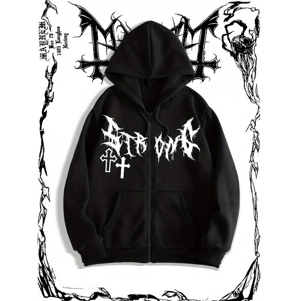 Gothic Cross Letter Print Men's Autumn and Winter Casual Open Cardigan