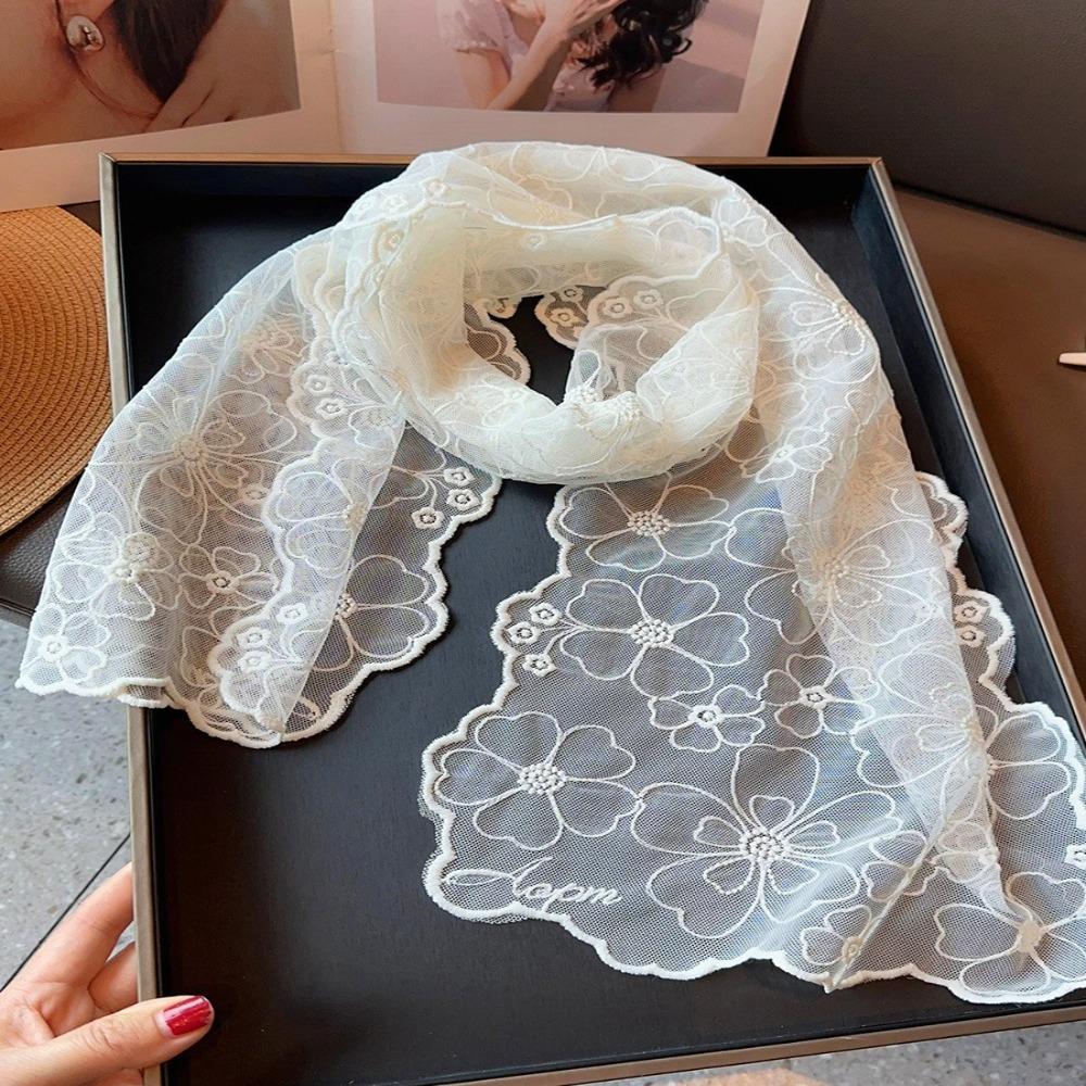 Versatile Retro Women's Lace Scarf Long Embroidered Flower Summer Sunscreen Shawl Korean Version Silk Headband