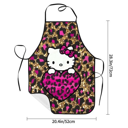 ZOOKISS Hello Kitty Leopard Print Apron, Cute with Two Pockets, Women's, Waterproof, Lightweight, Soft, Stylish, Stain-Resistant, Wrinkle-Resistant, S