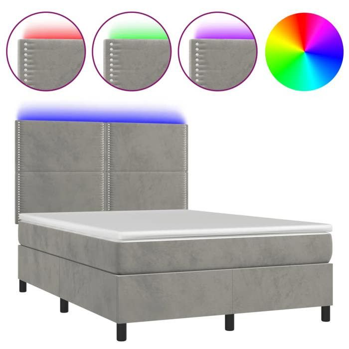VidaXL Slat Bed Base with Mattress and LED, Upholstered Bed, Double Bed, Adult Bed for Interior Bedroom, 3136059