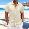Men's Plaid Casual Shirts Checkered Jacquard Lapel Loose Fit Short Sleeve Shirt