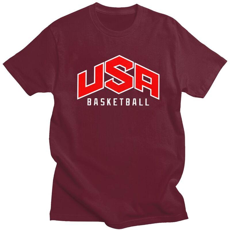 Male USA Basketball T Shirts Round Neck Pure Cotton Short Sleeve TShirt Casual Loose Fit Streetwear Clothes