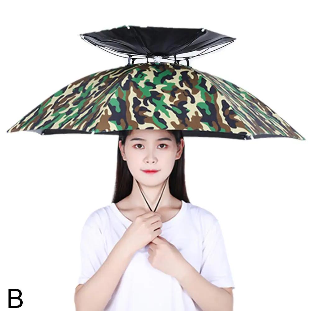 Rain Umbrella Hat Foldable Sun Shade Waterproof Fishing Cap Hats Hat UV Beach Protection Double-Layer Head Headwear Sunscre E3E1