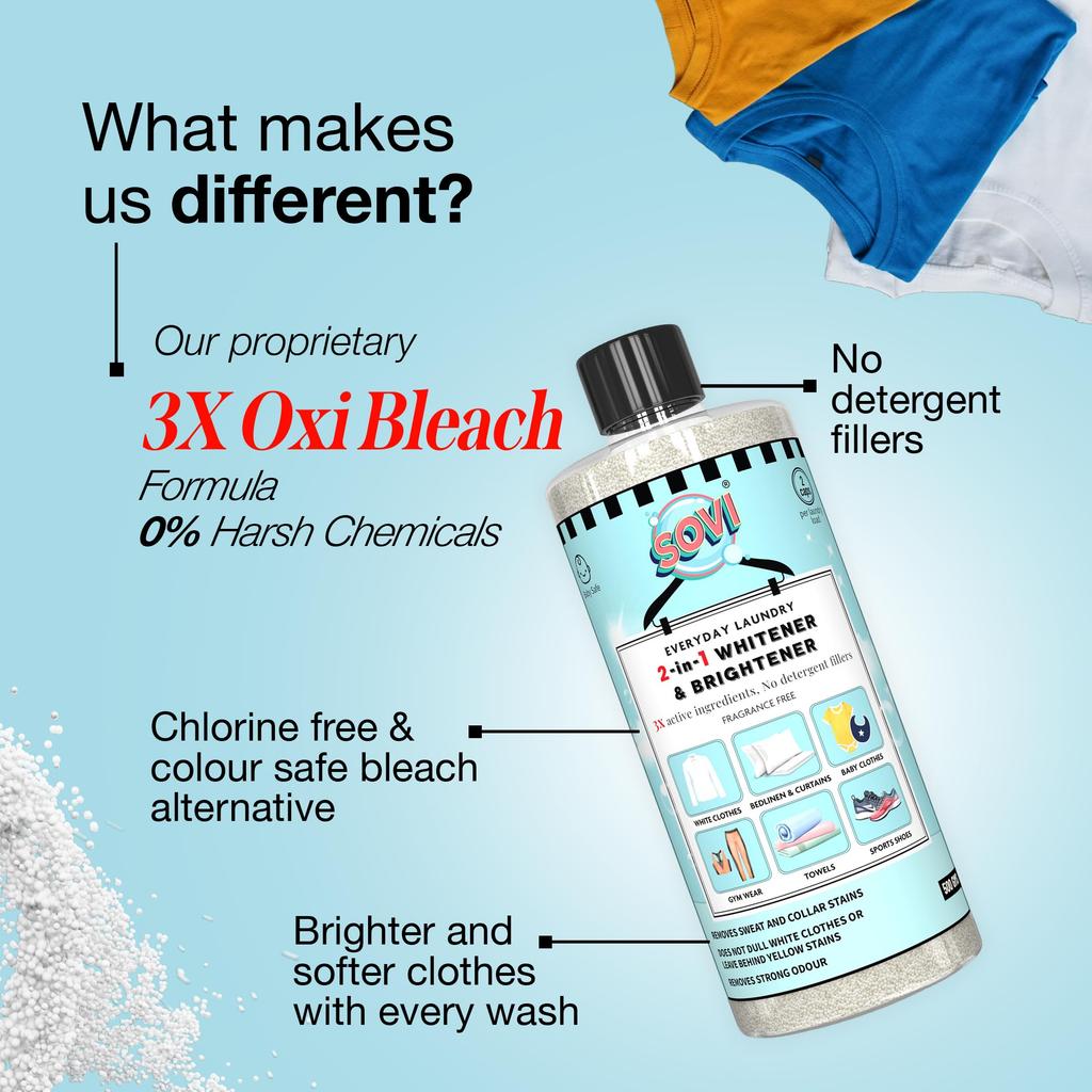 SOVI 2-in-1 Stoffaufheller & Aufheller Pulver – Geruchsneutral, Farbsicher Wäschepflege für Babykleidung, Handtücher, Sportkleidung & Bettwäsche | Maschinenwäsche