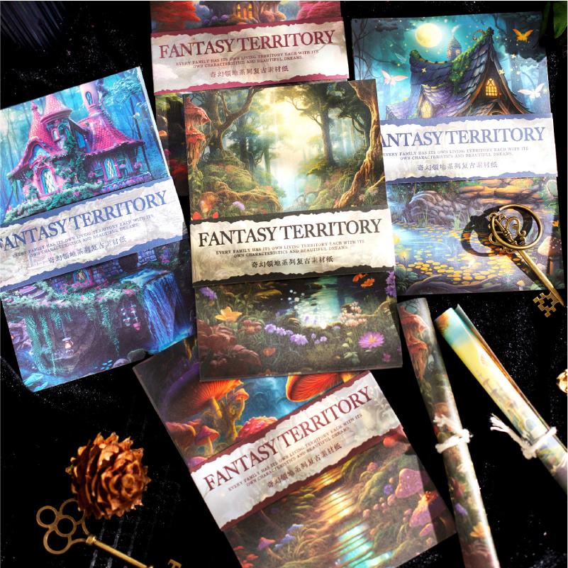 30pcs Fantasy Territory Junk Journal Scrapbooking Material Paper Memo Pads Cards Retro Background Decoration