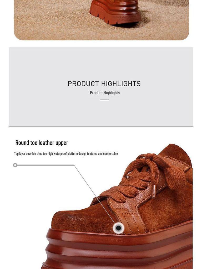 2025 Autumn/Winter Women's Cowhide Platform Lace-up Casual Shoes