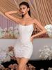 White Lace Strapless Bodycon Mini Dress - Waist-Cinched Elegant Style for Formal Banquets and Parties