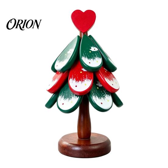 Durable Table Mat Christmas Tree Wooden Trivets, Pine Wood Potholders with Storage Stand, Insulated Serving Tray Heat Resistant Foldable Countertop