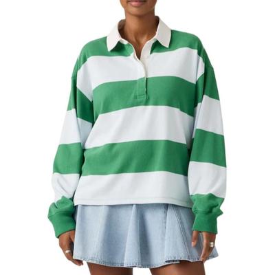 Levis Comfortable Versatile Fashion Striped Pointed Collar Long Sleeve Polo Shirt Women Tops 005IY-0002