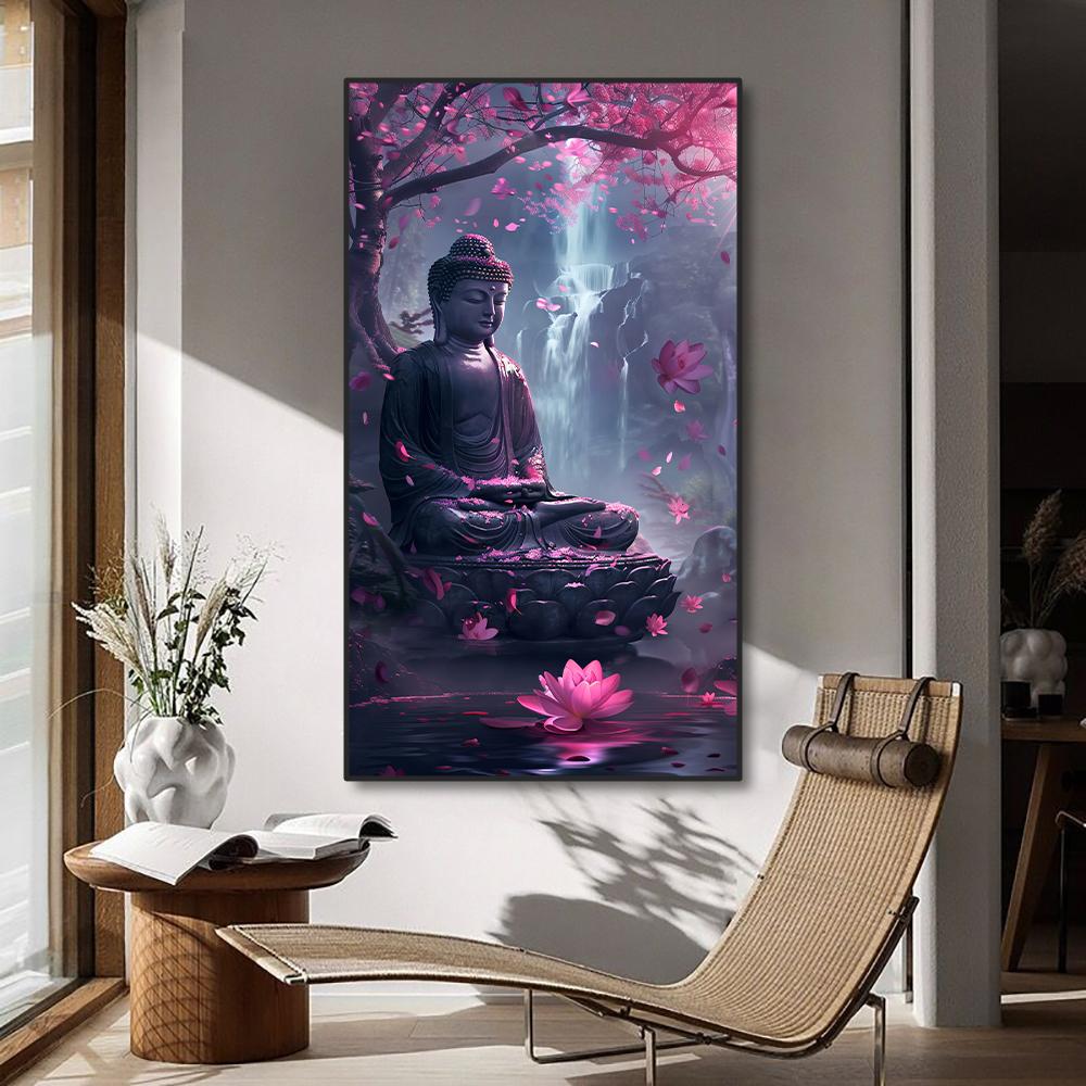 Modern Religious Abstract Buddhism Wall Art Posters and Prints Purple Flowers Buddha statue Canvas Painting Home Decor