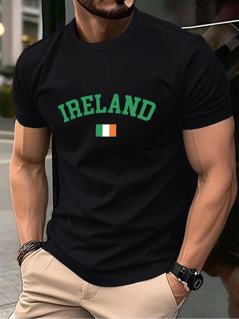 Ireland Text With Flag Prints MenS TShirt Cotton Summer Soft Oversized Tops ONeck Short Sleeve T Shirt Casual Mens Clothes