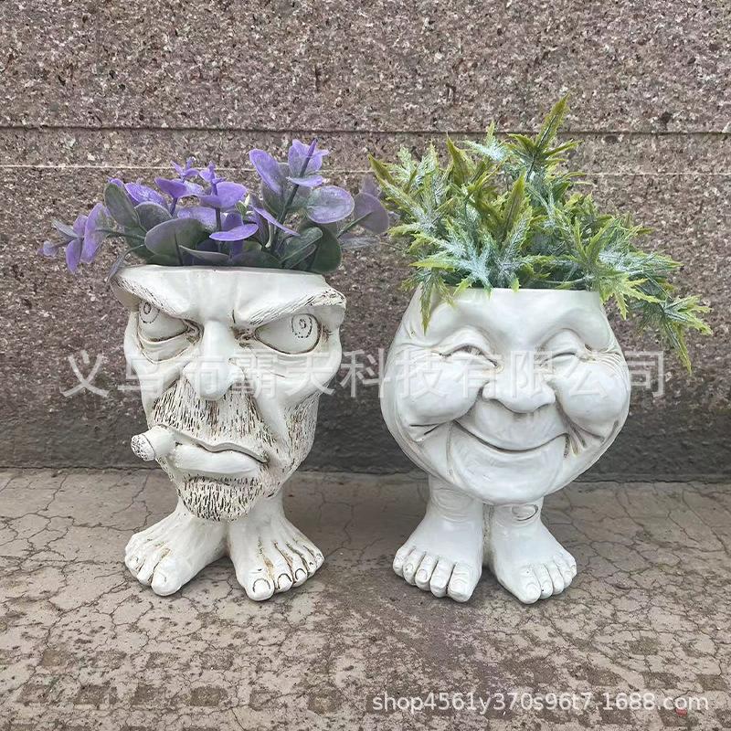 Muggly Ausdruck Statue Blumentopf – Lustige Muggle Ausdruck Skulptur – Harz Sukkulenten Topf – Schreibtisch Garten Dekoration