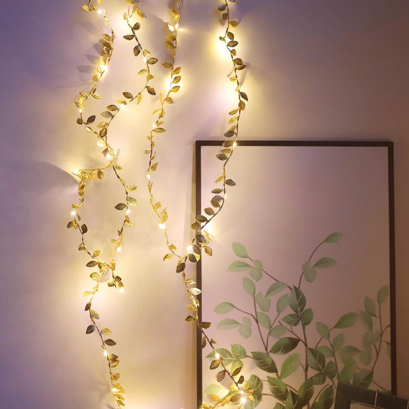1buc 2m/78.7in 20led Simulare Frunze de aur Decorație șir lumini, petrecere de aniversare Ramadan Festivalul de Crăciun decorare șir lumini