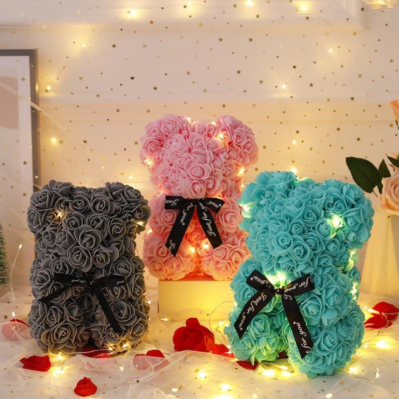 Romantischer Rosenbär Ewige Blume Valentinstagsgeschenk, Weihnachtshochzeit Blumige Heimdekoration für Party Festival Dekoration