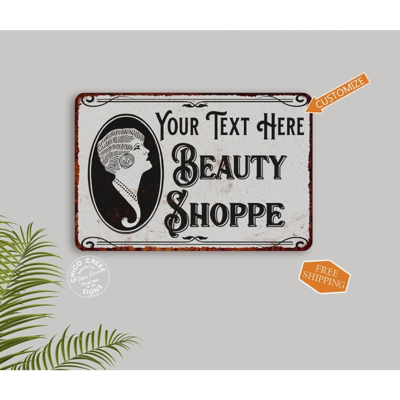 

Personalized Vintage Metal Sign Beauty Shop Salon Wall Decor белый