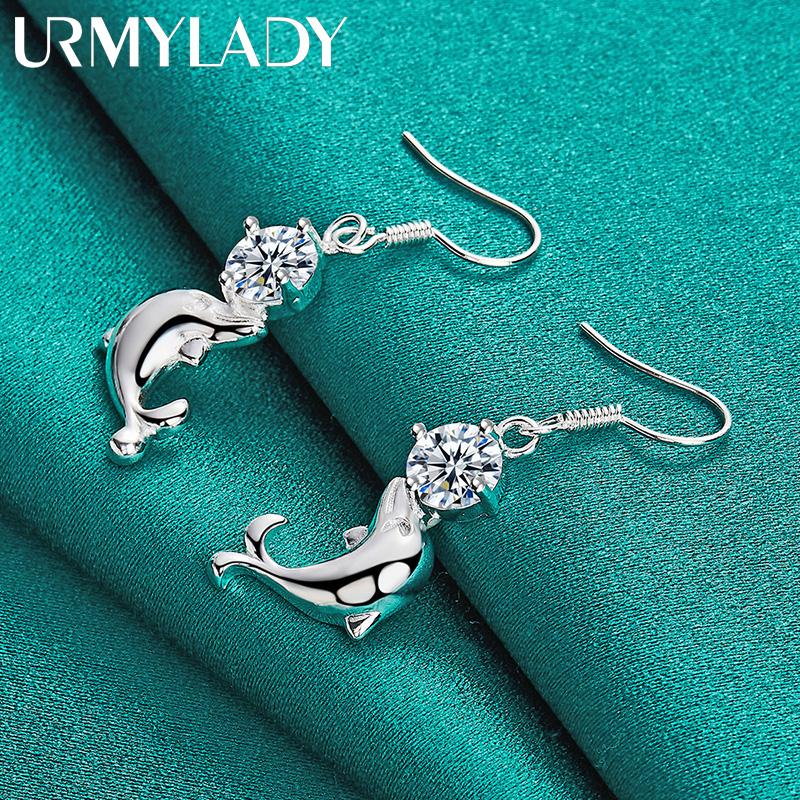 925 Sterling Silver Dolphin Zircon Earrings Fashion Jewelry