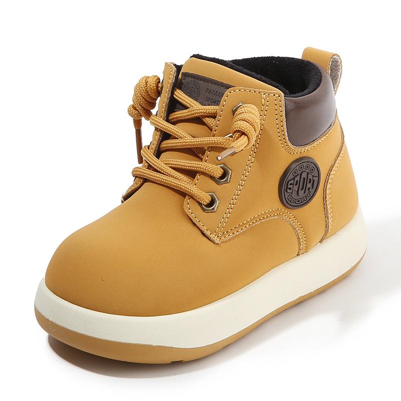 

Детские ботинки Мартин 2025 зима бархатные мальчиковые короткие ботинки утолщенные британские кожаные ботинки водонепроницаемые детские хлопковые ботинки 21-26 (6 pairs in one hand) жёлтый