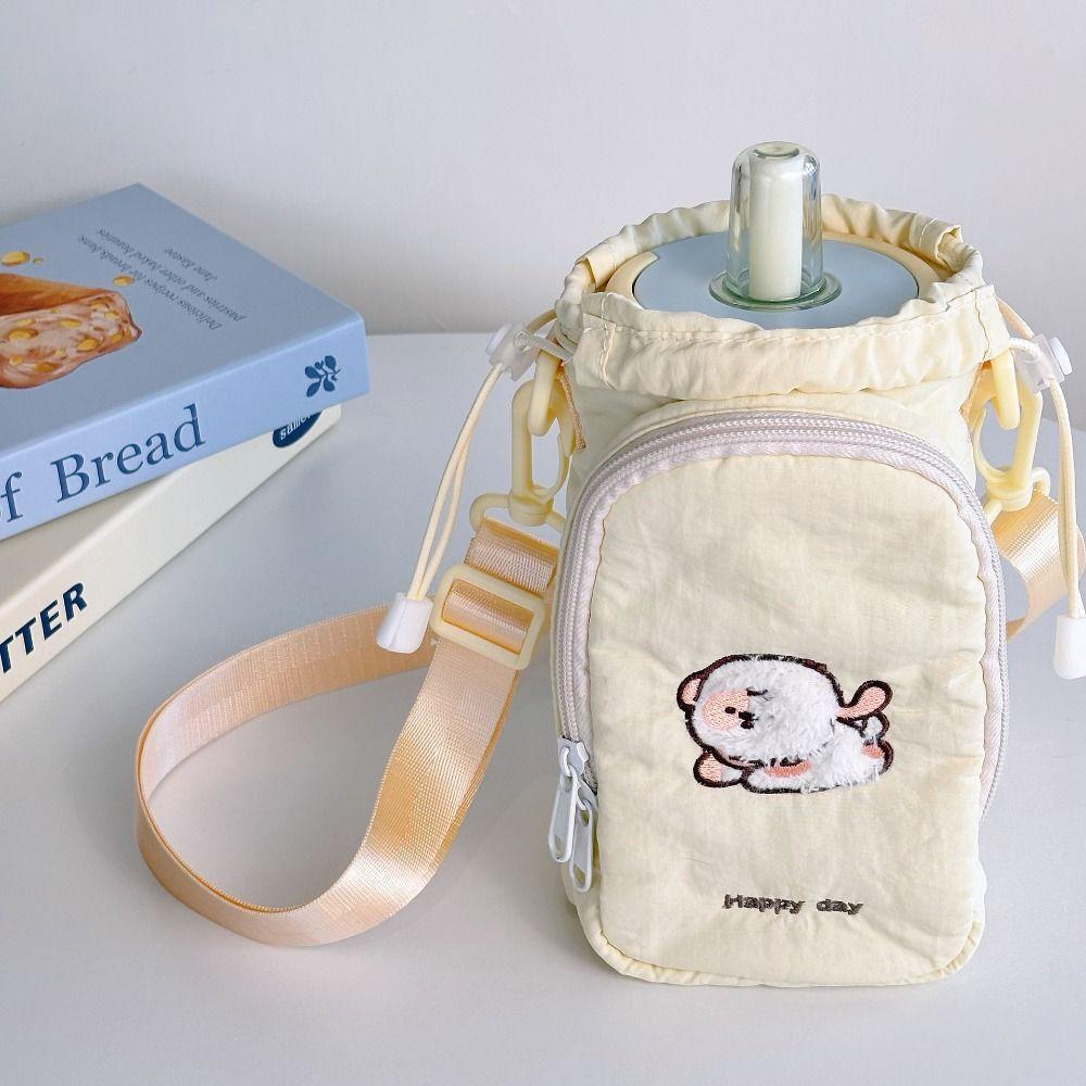 Cute Puppy Water Bottle Storage Bag Drawstring with Strap Sport Shoulder Bag Waterproof Portable Phone Pouch Cup Accessories