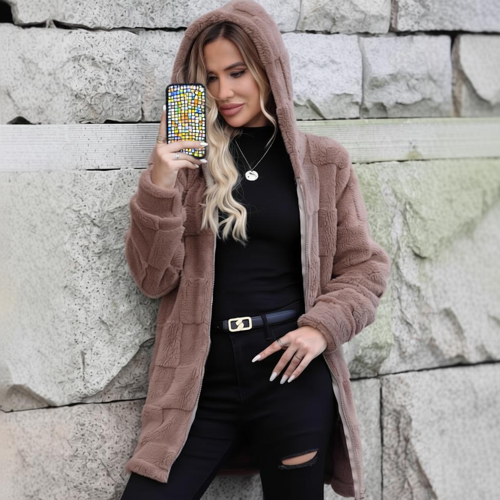 New Autumn/winter Loose-fitting Hooded Long Cardigan Plush Coat