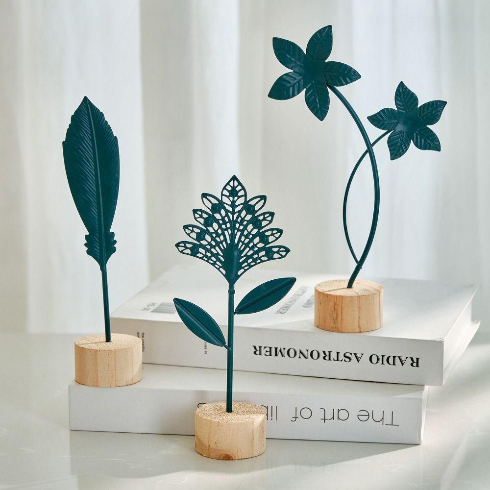 Hollow Out Home Decoration Ornaments Wood Base Miniature Leaf Figurines  Table Top Ornament
