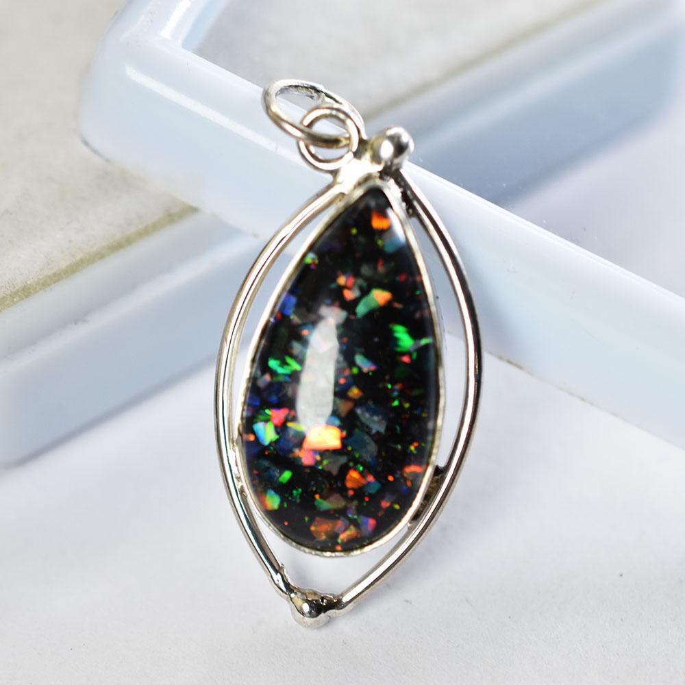 Natural Opal Pendant 23 ct Multi-Color Pear 925 Sterling Silver October Birthday Birthstone