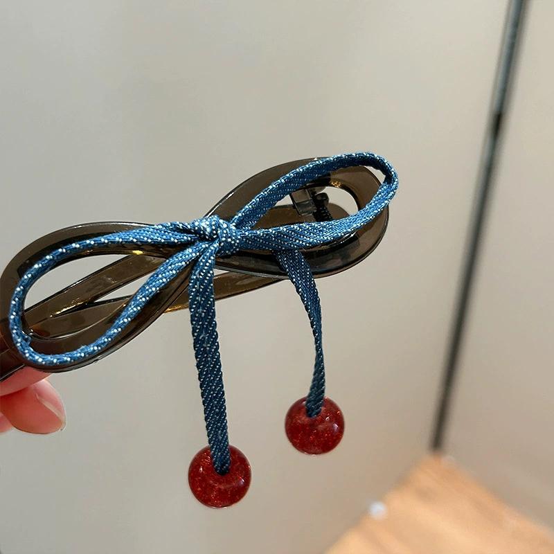 New Denim Bow Cherry Twist Hair Clips for Woman Girl Sweet Exquisite Vintage Long Hair Holder Hairpin Barrette Hair Accessories