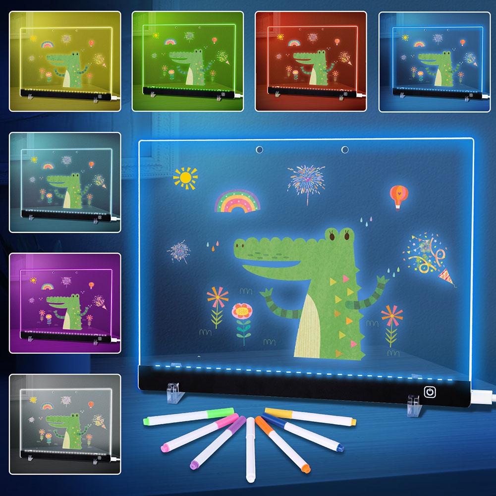 LED Note Board Night Light With Colorful 7 Pens DIY Acrylic Message Board Creative Fluorescen Painting Drawing Board