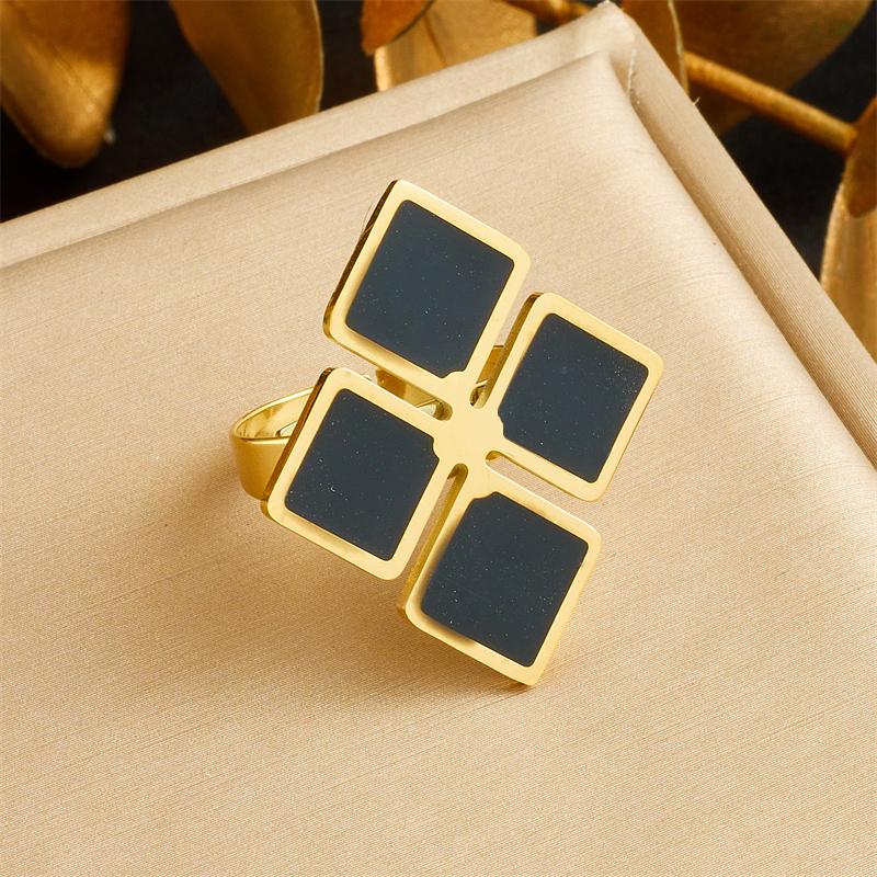 DIEYURO 316L Stainless Steel Gold Colour Radiant Pearl Flower Rhombus Ring For Women Fashion New Finger Ring Jewelry Gift Party