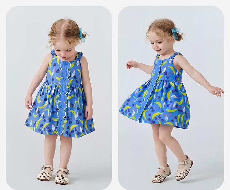 Mini Balabala Girls' Skirt Soft, Skin Friendly, Breathable, Comfortable, Linen Cotton Cool Feel Dress