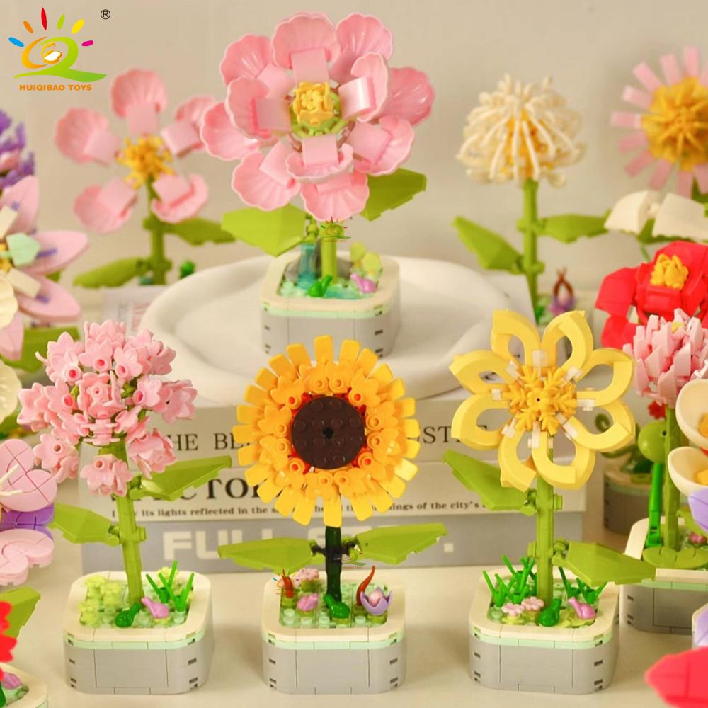Non-Toxic Moc Insect Flower Building Blocks Flowerpot Bonsai Romantic Gift For Children Bricks Diy Potted Plants Model Kids Ornament