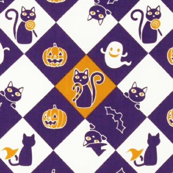Somenoanbo Tenugui Cat Halloween Hand Authentic Made in 35cm x 100cm "Black Purple" Towel, Dyed, 100% Cotton, Tokuoka, Japan,