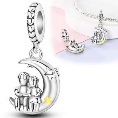 Star And Moon Couple Pendant Copper Original Beads Fit Original Charms Bracelet Beads Jewelry Gifts For Women