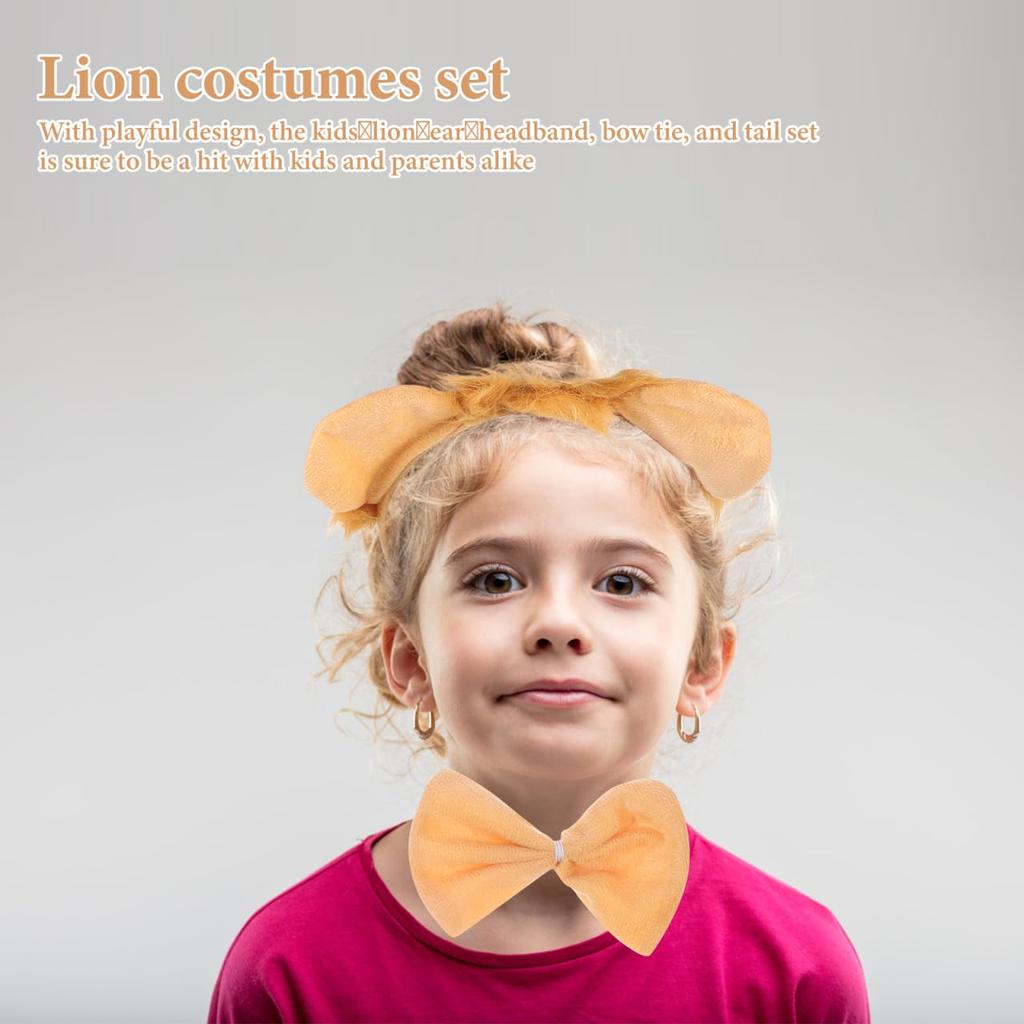 CALLARON Lion Cosplay 3-Piece Set for Kids, Animal Costume with Headband, Bow Tie, Tail, and Ears, Perfect for Halloween, School Plays, Performances,