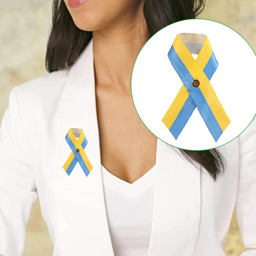 Ukraine Awareness Ribbon Pins Ukraine Flag Pin Ukrainian Pin Satin Blue and Yellow Ribbon Shaped Pin Ukraine Gifts